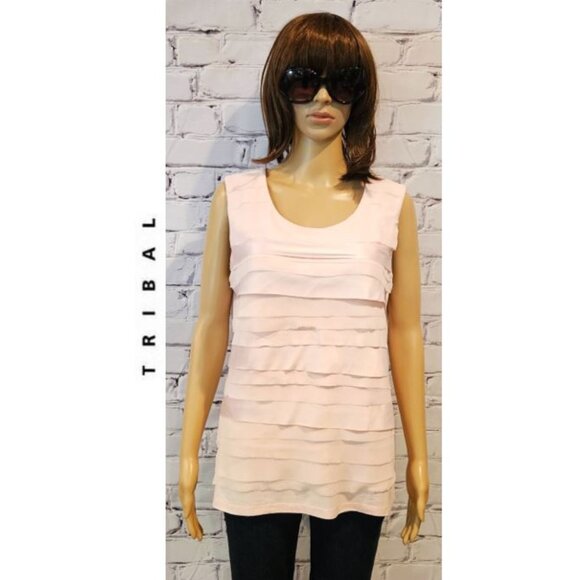TRIBAL, Light pink pullover sleeveless ruffle layered blouse - Picture 3 of 11